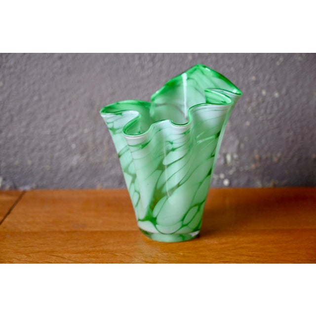 Green and White Murano Cloud Glass Freeform Vase, 1970s For Sale - Image 6 of 6