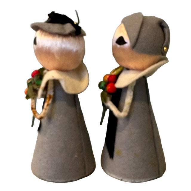 Mid-Century Modern Mid-Century Handmade Folk Art Pilgrim Thanksgiving Figures—a Pair For Sale - Image 3 of 8