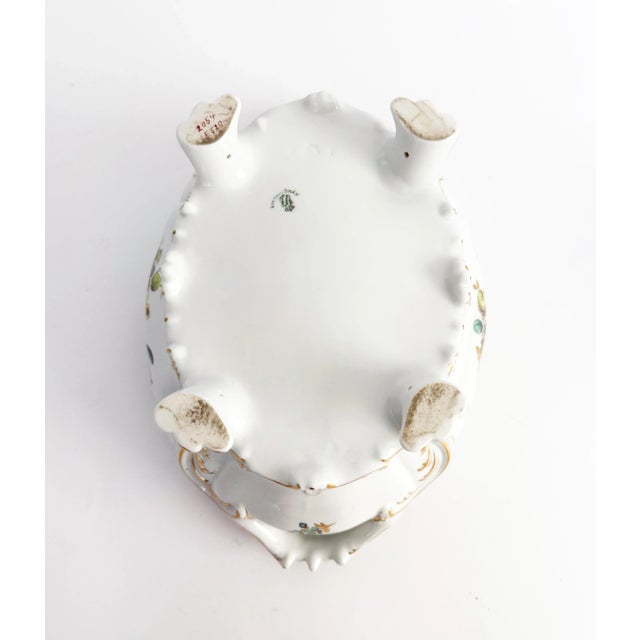 White Early 20th Century Nymphenburg Porcelain Tureen With Lemon Finial and Blue Green Floral For Sale - Image 8 of 11