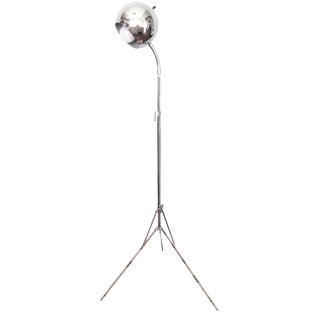 Mid Century Chrome Eyeball Floor Lamp, Tripod Base For Sale