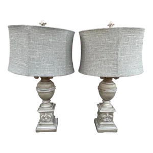 Pair of Rh Style Fleur De Lis Table Lamps W/Shimmer Shade