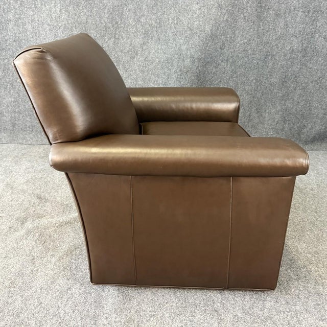 Contemporary Jessica Charles Leather Swivel Club Chair For Sale - Image 3 of 9