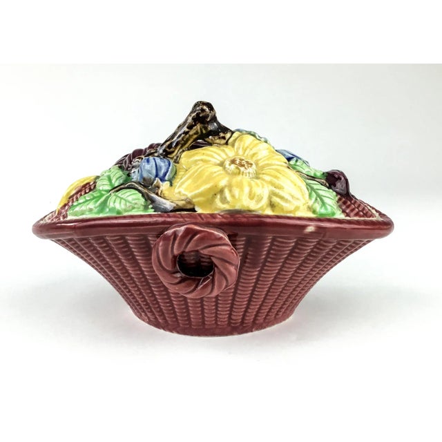 Colorful Japan Produced Majolica Covered Ceramic Basket For Sale In Portland, ME - Image 6 of 13
