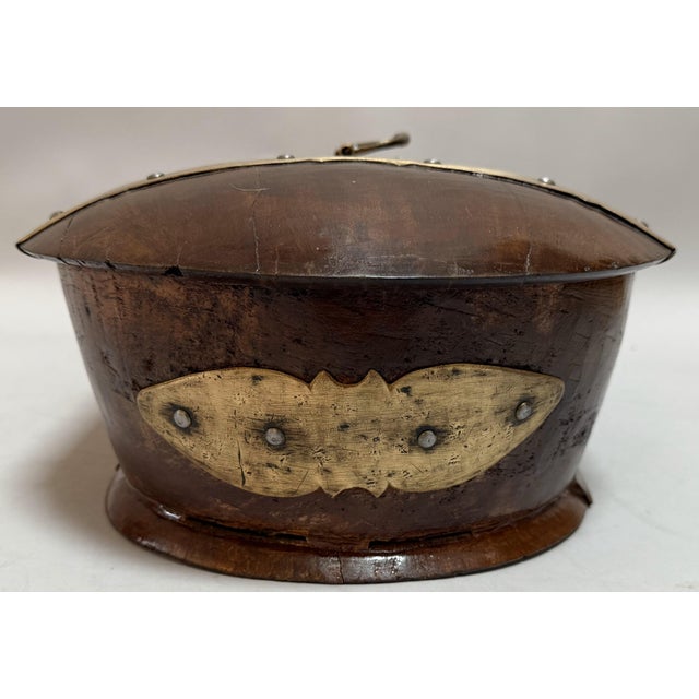 Brown 19th Century Middle Eastern Brass-Mounted Domed Teak Wood Box For Sale - Image 8 of 11