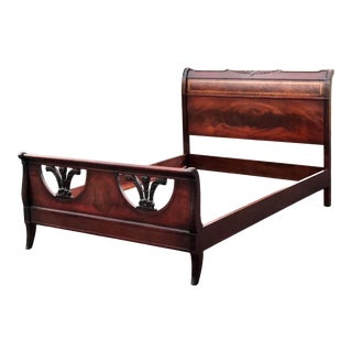 Vintage 1940’s Hollywood Regency Inlaid Mahogany Full Size Bed For Sale