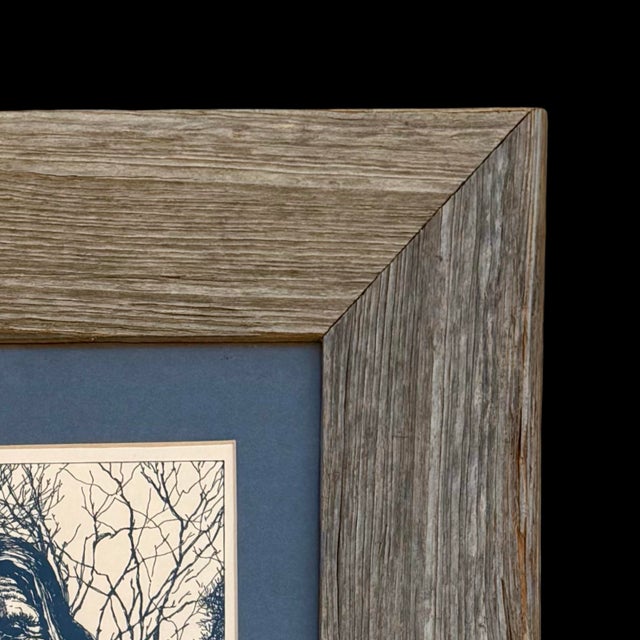 Vintage James Gucwa Navajo Native American Portrait of Chief Wolf Robe W/ Rustic Wood Frame For Sale - Image 4 of 7