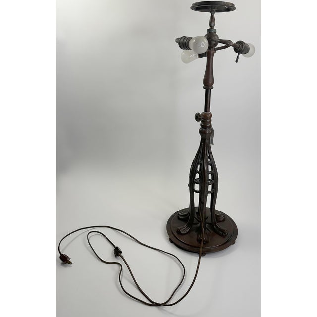 Pair of Vintage Art Nouveau Tiffany Style Lamps With Hand Leaded Glass Shades For Sale - Image 12 of 12