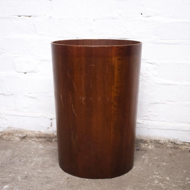 Teak Cylindrical Ply Paper Bin attributed to Schreiber, 1970s For Sale - Image 3 of 8