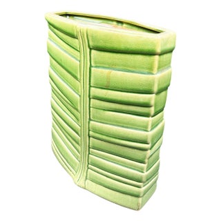Mid-Century California Pottery Green Ceramic Tropical Bamboo Flower Vase For Sale