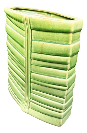 Mid-Century California Pottery Green Ceramic Tropical Bamboo Flower Vase
