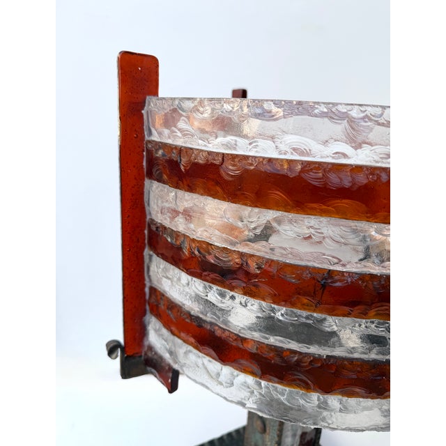 Large Hammered Glass Wrought Iron Lamp by Longobard, Italy, 1970s For Sale - Image 10 of 12