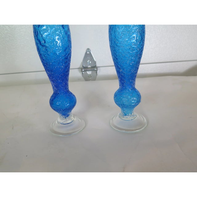 Rare Mid Century Modern Cobalt Blue Spun Glass 15" Candle Holders-A Pair For Sale - Image 4 of 5