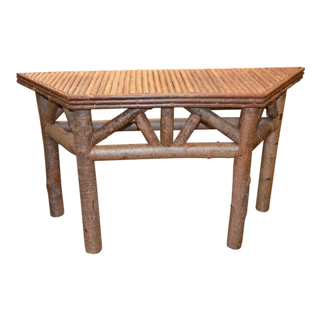Vintage Hand Crafted Adirondack Style Log Wood Console Hall / Sofa Table - Angled Edge For Sale