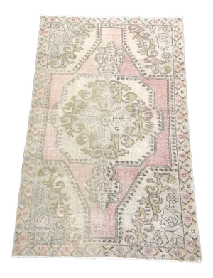 Vintage Bohemian Turkish Anatolian Faded Pink and Beige Rug