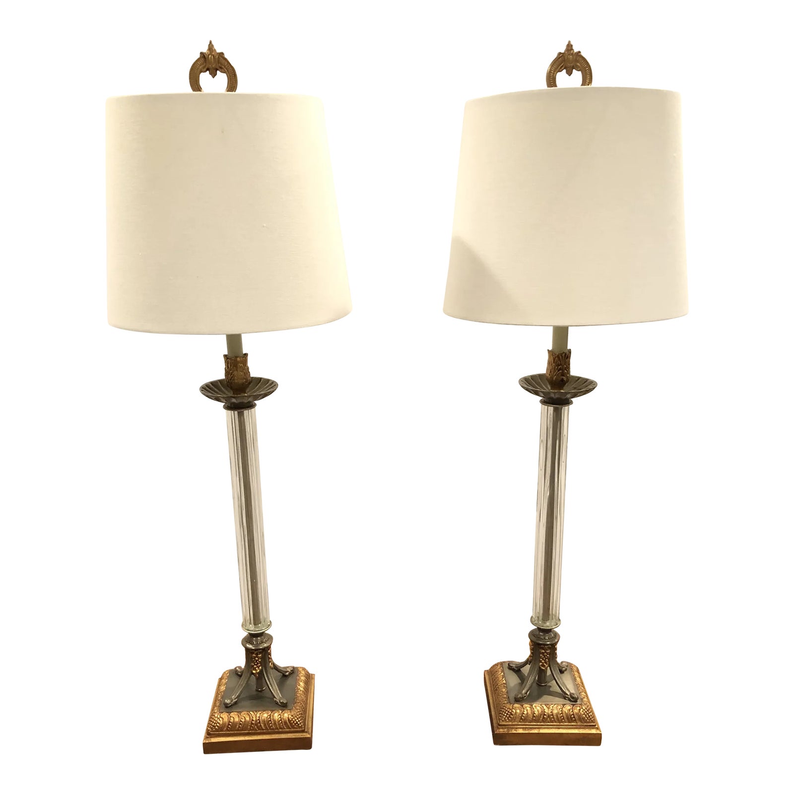 Kinder Harris Giltmetal and Crystal Column Lamps A Pair Chairish