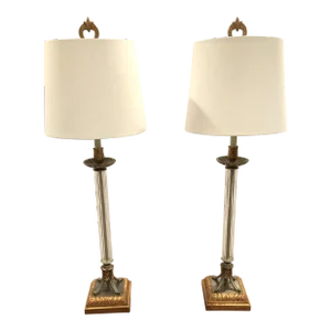 Kinder Harris Giltmetal and Crystal Column Lamps -A Pair