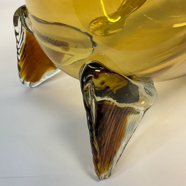 1980s Vintage Italian Boho Chic Handblown Amber Glass Large Scale Fish Sculptural Vase. For Sale - Image 6 of 11