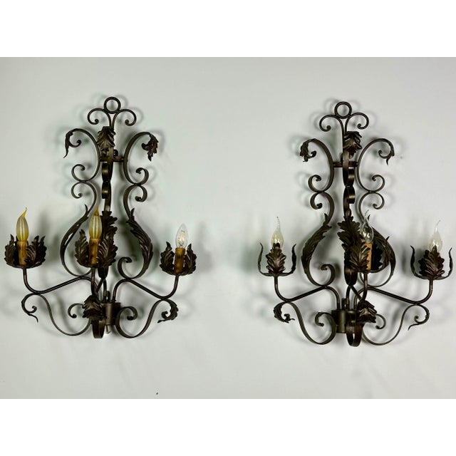 Wrought Iron Wall Lights with Foliage Decoration, 1950s, Set of 2 For Sale - Image 13 of 13