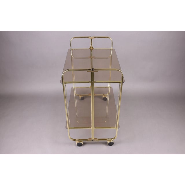 Vintage Folding Bar Cart with Smoked Glass and Gold-Colored Frame, Germany, 1980s For Sale - Image 13 of 16