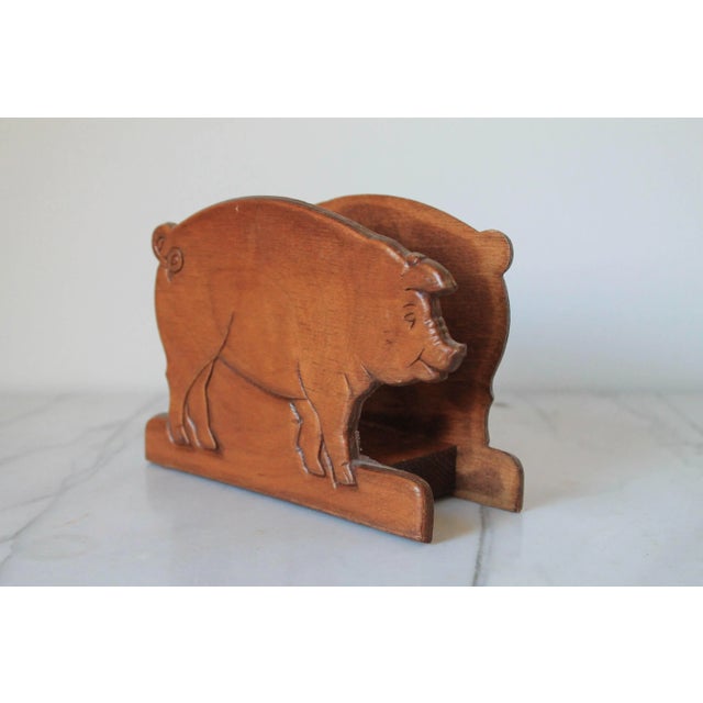 Vintage wooden pig napkin or letter holder. No makers mark. Some light age wear.