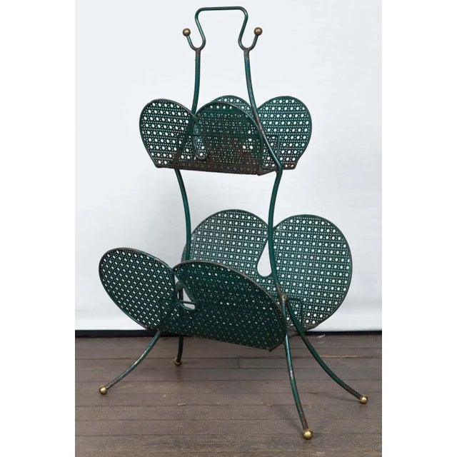 Mid-Century Modern Mathieu Matégot Black Metal Two-Tier Magazine Rack For Sale - Image 3 of 11