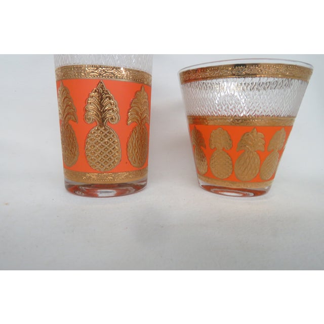 Culver Mid Century Gold Pineapple and Orange Water Whiskey Tumbler Glasses 4601b For Sale - Image 13 of 18