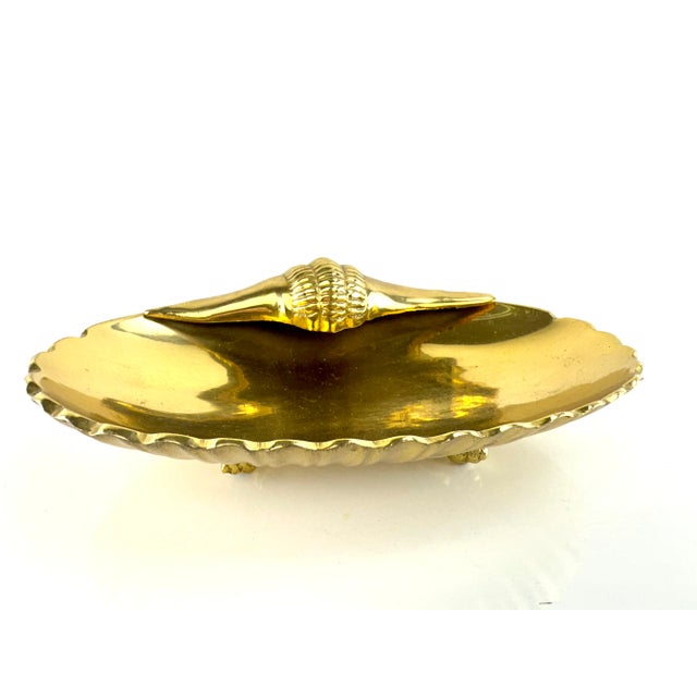 1970s Vintage Brass Seashell Trinket Dish With Conch Detail For Sale - Image 5 of 13