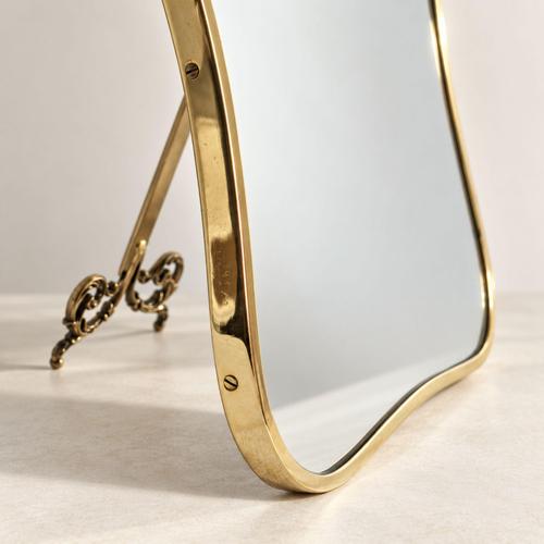 Metal Italian Brass Shield-Shaped Table Vanity Mirror by Gio Ponti, 1950s For Sale - Image 7 of 11