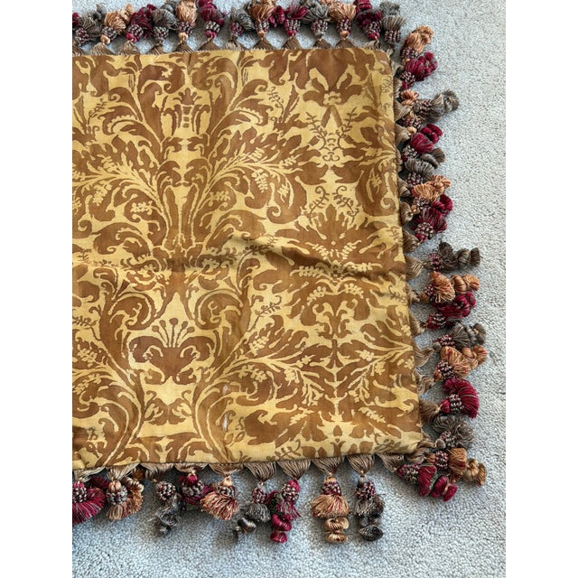 1970s VTG Fortuney Silk Pillow Case With Fringe For Sale - Image 5 of 10