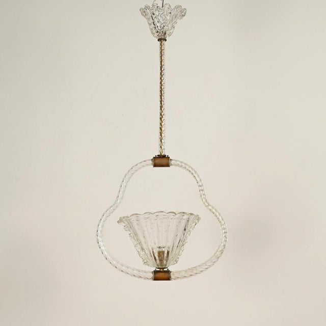 1940s Murano Glass and Brass Flower Pendant Light from Barovier, Italy, 1940s For Sale - Image 5 of 11