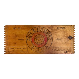 Antique Arm & Hammer Advertising Wood Crate End For Sale