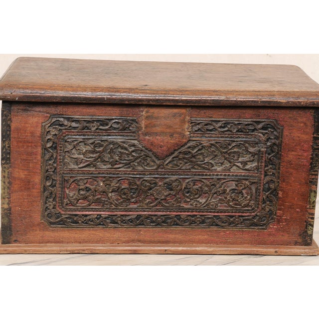 Early 20th C. Teak Box W/ Intricate Carvings For Sale - Image 4 of 12