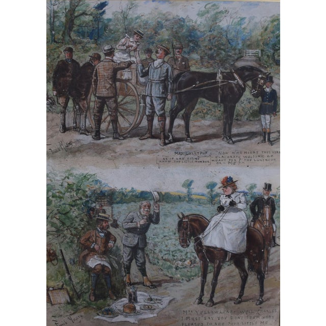 Traditional Caricatures in 2 Equestrian Coaching Scenes Watercolour by Finch Mason For Sale - Image 3 of 9