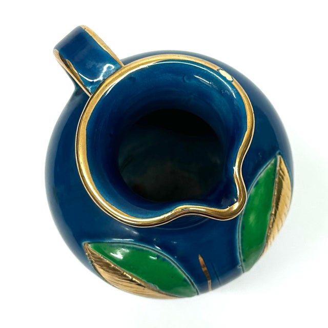 Ceramic Mid 20th Century Stunning Blue Green & Gold Ceramic Pitcher With Leafy Motif by Aldo Bitossi for Rosenthal For Sale - Image 7 of 13