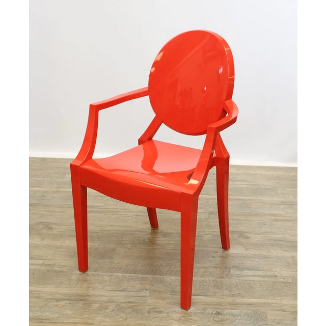 Late 20th Century Set of Four Philippe Starck Style Red Molded Plastic Armchairs For Sale In Philadelphia - Image 6 of 10