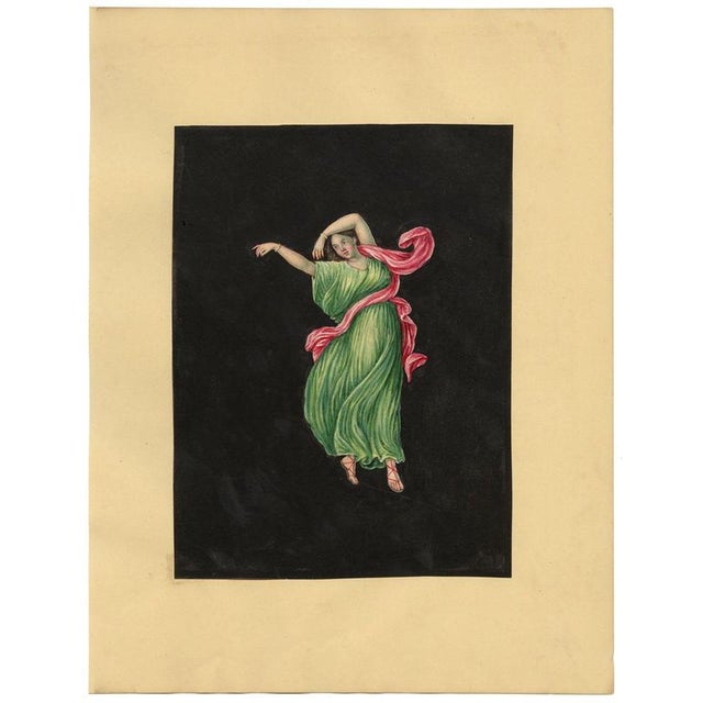 An original early 19th-century gouache painting, Circle of Michelangelo Maestri, Bacchante Dancer Pompeii Fresco.A...