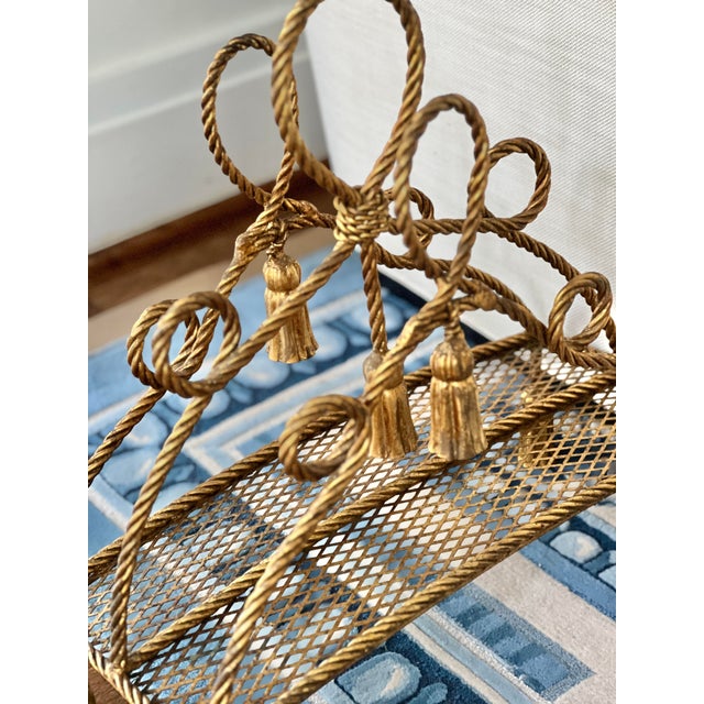Vintage Hollywood Regency Brass Rope Magazine Rack in the Style of Maison Jansen For Sale - Image 11 of 11
