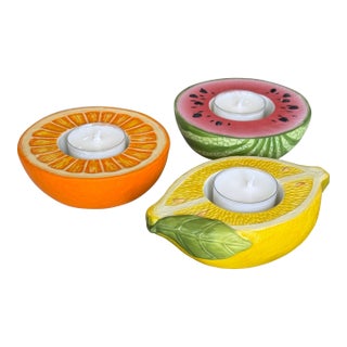 Vintage Ceramic Fruit Motif Tea Light Candle Holders - Set of Three For Sale