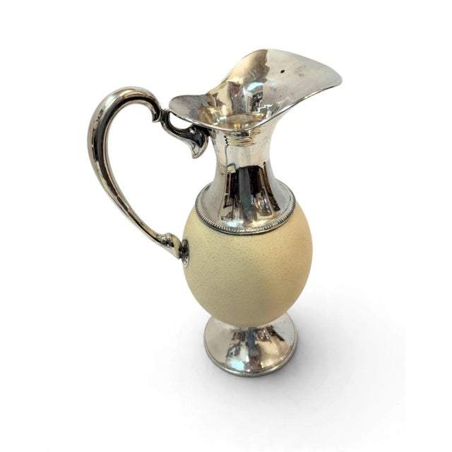 Metal Vintage Ostrich Egg Shell & Sterling Silver Pitcher For Sale - Image 7 of 17