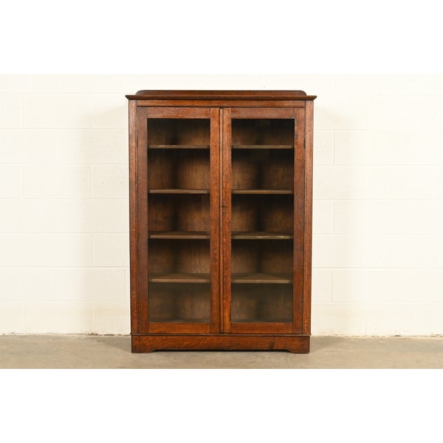 Antique Mission Oak Arts & Crafts Glass Front Bookcase Cabinet by Larkin Co., Circa 1910 For Sale - Image 15 of 15