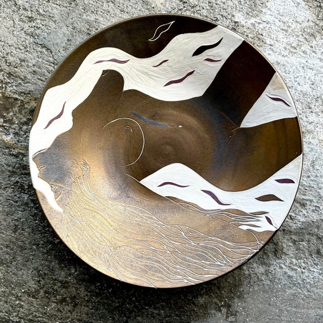 Vintage Boho Hand Painted Nude Ceramic Bowl For Sale - Image 4 of 7