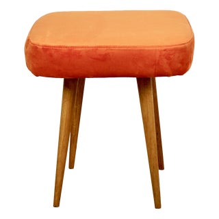 Vintage Orange Square Stool, PRL, 1970s For Sale