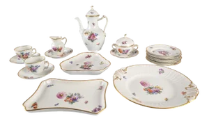 Coffee or Tea Service with Hand Painted Saxony Flowers from Royal Copenhagen, 1930s, Set of 18