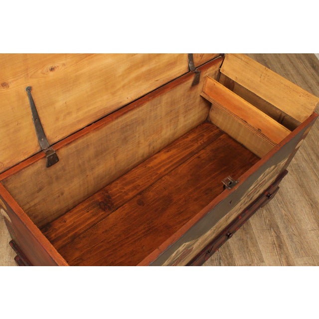 Antique Folk Art Painted Blanket Chest For Sale - Image 9 of 12