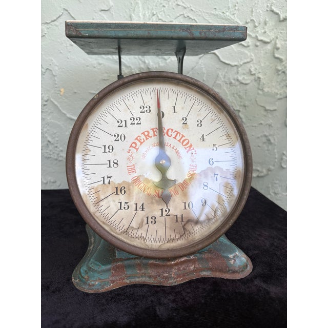 Antique 1906 Triner “Perfection” Family Kitchen Scale in Original Aqua Paint For Sale - Image 12 of 12