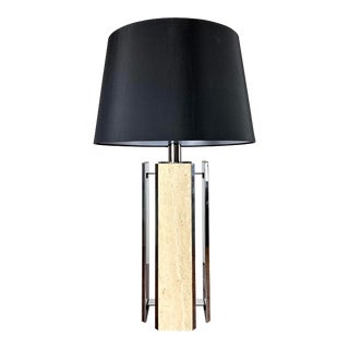 1970’s Mid Century Italian Modern Chrome & Travertine Table Lamp For Sale