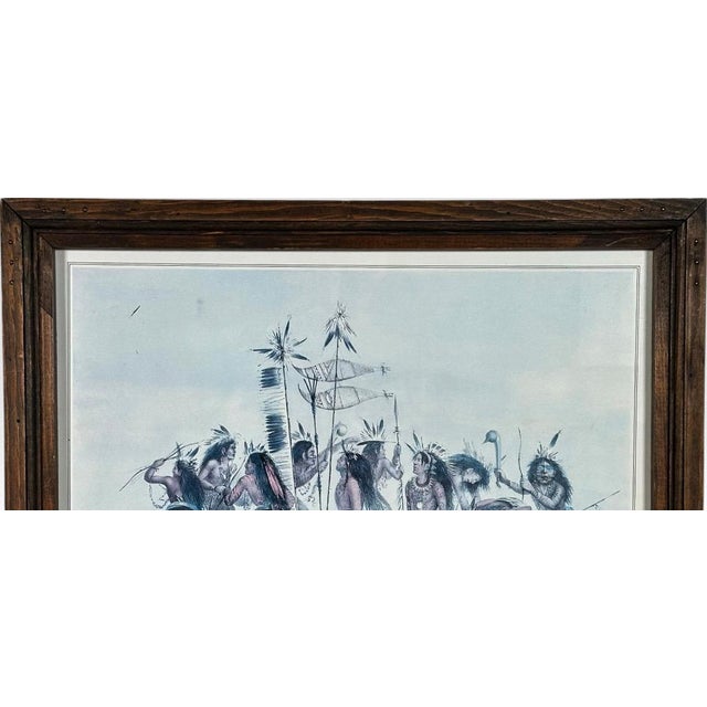 1970s Vintage 1979 George Catlin the Snow Shoe Dance Framed Americana Portfolio Print For Sale - Image 5 of 12
