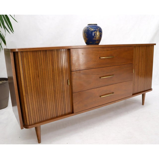 Brown American Walnut Mid-Century Modern Tambour Doors Long Dresser Credenza For Sale - Image 8 of 13
