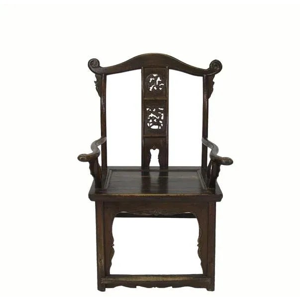 1900s Antique Chinese Official Hat Armchair With Carved Back For Sale - Image 11 of 11
