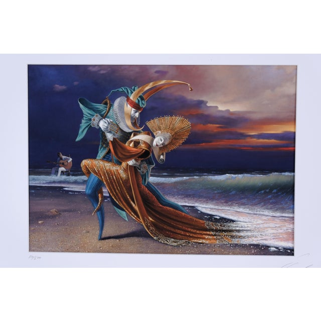 1990s Gil Bruvel "Sunset Tango" Hand Signed and Numbered Limited Edition 50/500 Unframed Matted Lithograph Excellent Condition For Sale